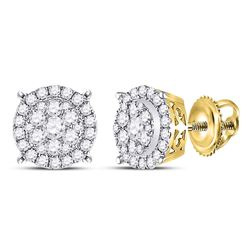 10kt Yellow Gold Round Diamond Square Kite Cluster Earrings 1/6 Cttw