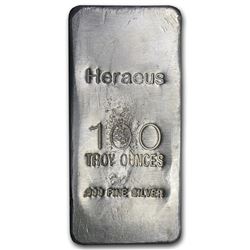 100 oz Silver Bar - Heraeus (Poured)