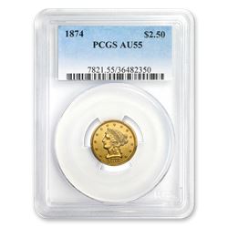 1874 $2.50 Liberty Gold Quarter Eagle AU-55 PCGS