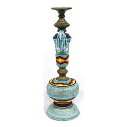 Hand Beaded Brass Candle Holder by Kills Thunder