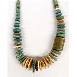 Red Shell, Turquoise, & Brass Bead Necklace