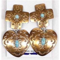 Copper & Turquoise Cross and Heart Earrings