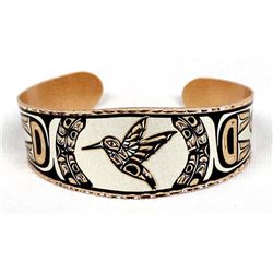 Etched Copper Hummingbird Cuff Bracelet