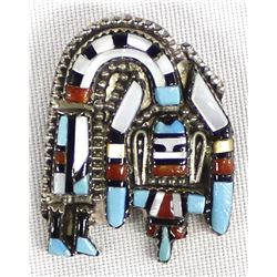 Zuni Sterling Inlay Rainbow Man Pin Pendant