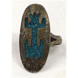 Navajo Old Pawn Sterling Inlay Ring, Size 8.75