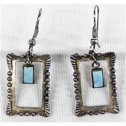 Navajo Sterling Turquoise Picture Frame Earrings