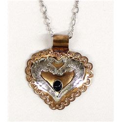 Navajo Sterling Copper Heart Pendant Necklace