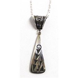 Hopi Sterling Silver Overlay Pendant Necklace by Michael Sockyma