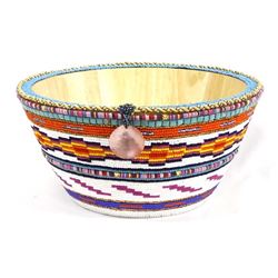 Hand Beaded Wood Bowl by Kathy Kills Thunder