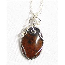 Sterling Wire Wrapped Jasper Pendant Necklace