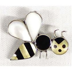Zuni Sterling Inlay Bee Pin Pendant by A Ahiyite