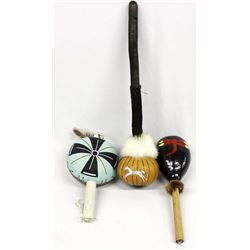 3 Native American Ceremonial Gourd Rattles