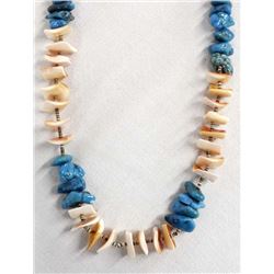 Navajo Turquoise, Heishi, and Red Shell Necklace