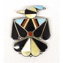 Large Zuni Sterling Inlay Thunderbird Pin Pendant