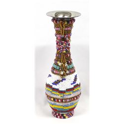 Hand Beaded Metal Vase by Kathy Kills Thunder