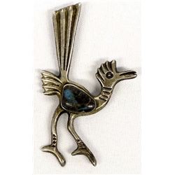Navajo Sterling Turquoise Roadrunner Pendant