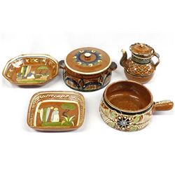 5 Pieces Vintage Mexican Redware Pottery Dishes