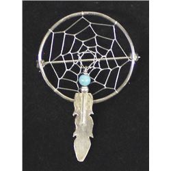 Navajo Sterling Turquoise Dreamcatcher Pin