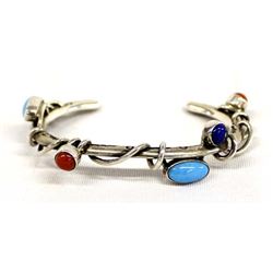Navajo Sterling Turquoise Lapis & Coral Bracelet