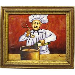 Original Framed French Chef Painting by R. Ben