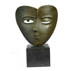 Salvador Dali Tribute Bronze Dual Lovers Face Masks Duo Heart Shape 13" x 9"
