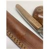 Image 4 : 9" Inlaid Bone Handle Damascus Shive With Stitched Leather Sheath