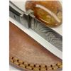 Image 4 : 7 1/2" Black Wood Handled Damascus Hunting Knife With Stitched Leather Sheath