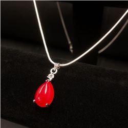 Sterling Silver 925 Necklace Red Jade Pendant