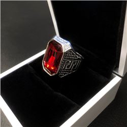 Miao Silver Ring With Red Semi Precious Stone