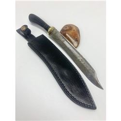 13 1/2" Ebonized Blade Handle Damascus Bowie Blade With