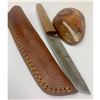 Image 2 : 9" Inlaid Bone Handle Damascus Shive With Stitched Leather Sheath