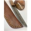 Image 3 : 9" Inlaid Bone Handle Damascus Shive With Stitched Leather Sheath