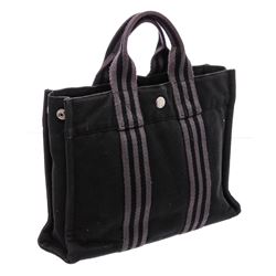 Hermes Black Gray Canvas Sac Fourre PM Tote Bag