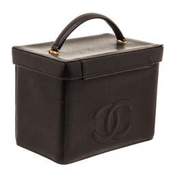 Chanel Black Caviar Leather Vintage Vanity Case Bag