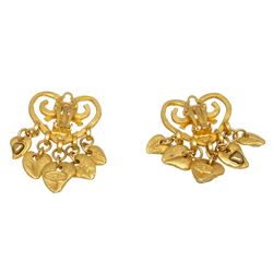 Chanel Gold Heart Dangle Clip-On Earrings