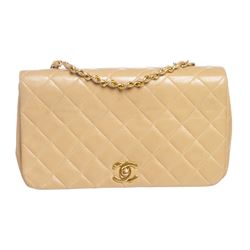 Chanel Beige Quilted Lambskin Leather Classic Flap Handbag Bag