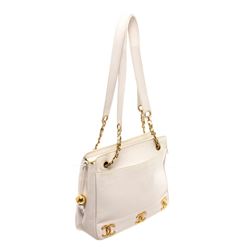 Chanel Vintage White Caviar Leather CC Shoulder Bag