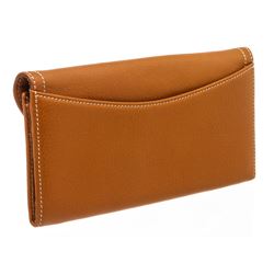 Christian Dior Caramel Leather Continental Saddle Wallet