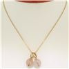 Image 1 : 14K Yellow Gold Double 10mm Pink Rose Quartz Bead Pendant & 16" Cable Link Chain