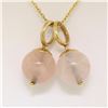 Image 3 : 14K Yellow Gold Double 10mm Pink Rose Quartz Bead Pendant & 16" Cable Link Chain