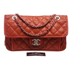 Chanel Brick Red Quilted Caviar Leather Medium French Riviera Flap Bag