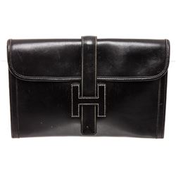 Hermes Black Leather Jige Clutch Bag