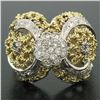 Image 6 : 18K Two Tone Gold 0.45 ctw Single Cut Diamond Open Work Dome Cocktail Ring