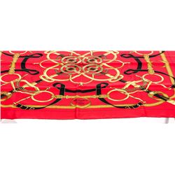 Hermes Red Multicolor Eperon D'Or Silk Scarf