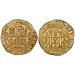 Lima, Peru, cob 8 escudos, 1710H, HISPANIAR variety, NGC MS 63, ex-1715 Fleet (designated on special