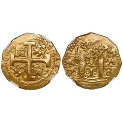 Lima, Peru, cob 8 escudos, 1718M, NGC AU 58, finest known in NGC census.