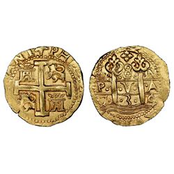 Lima, Peru, cob 8 escudos, 1735/4N, NGC AU 55.