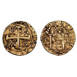 Lima, Peru, cob 8 escudos, 1747V, Ferdinand VI, NGC AU details / removed from jewelry.