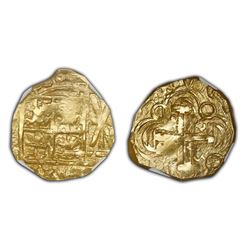 Bogota, Colombia, cob 2 escudos, posthumous Charles II, no assayer (Arce), lions and castles transpo