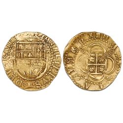 Seville, Spain, cob 4 escudos, 159(0?) date to right, assayer Gothic D below mintmark S and denomina